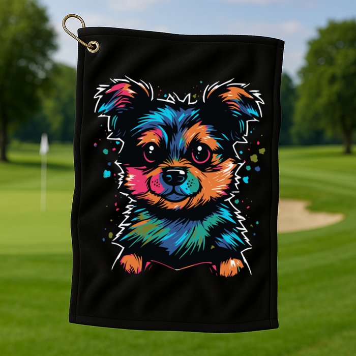 Cute Colorful Yorkshire Terrier Puppy Golf Towel