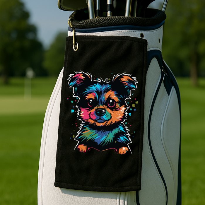 Cute Colorful Yorkshire Terrier Puppy Golf Towel