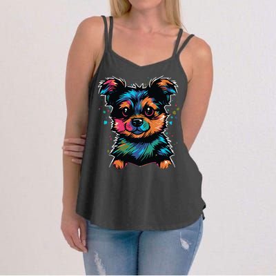 Cute Colorful Yorkshire Terrier Puppy Women's Strappy Tank
