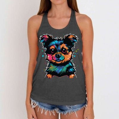 Cute Colorful Yorkshire Terrier Puppy Women's Knotted Racerback Tank