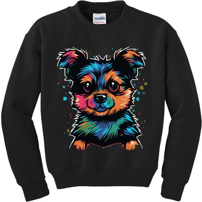 Cute Colorful Yorkshire Terrier Puppy Kids Sweatshirt