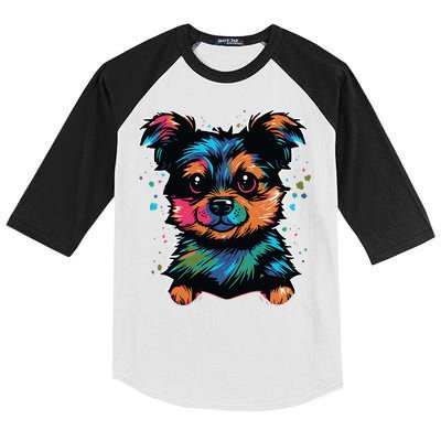 Cute Colorful Yorkshire Terrier Puppy Kids Colorblock Raglan Jersey
