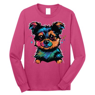 Cute Colorful Yorkshire Terrier Puppy Long Sleeve Shirt