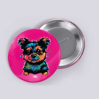 Cute Colorful Yorkshire Terrier Puppy Button