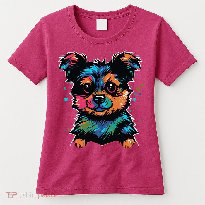 Cute Colorful Yorkshire Terrier Puppy Womens T-Shirt
