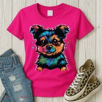 Cute Colorful Yorkshire Terrier Puppy Womens T-Shirt