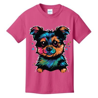 Cute Colorful Yorkshire Terrier Puppy Kids T-Shirt