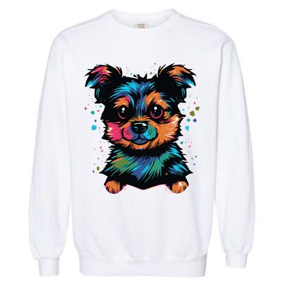Cute Colorful Yorkshire Terrier Puppy Garment-Dyed Sweatshirt