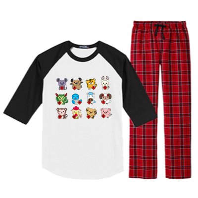 Cute Chinese Zodiac Animal Signs Lunar New Year Gift Raglan Sleeve Pajama Set