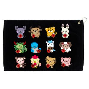 Cute Chinese Zodiac Animal Signs Lunar New Year Gift Grommeted Golf Towel