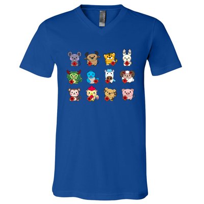 Cute Chinese Zodiac Animal Signs Lunar New Year Gift V-Neck T-Shirt