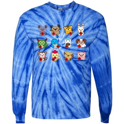 Cute Chinese Zodiac Animal Signs Lunar New Year Gift Tie-Dye Long Sleeve Shirt