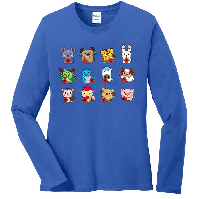 Cute Chinese Zodiac Animal Signs Lunar New Year Gift Ladies Long Sleeve Shirt