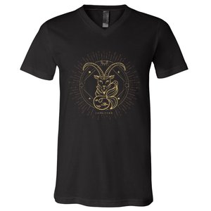 Celestial Capricorn Zodiac Sign November December Birthday V-Neck T-Shirt