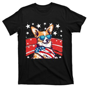 Corgi Dog 4th Of July Anime Stars Flag Sunglasses Cute T-Shirt