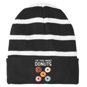 Cute Donut 5th Birthday Im This Many Donuts 5year Old Striped Beanie with Solid Band