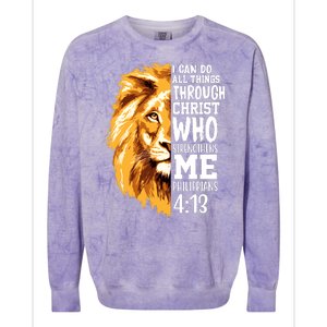 Can Do All Things Through Christ Bible Quote Lion Colorblast Crewneck Sweatshirt