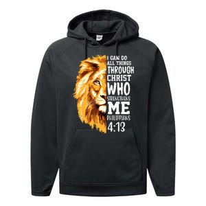 Can Do All Things Through Christ Bible Quote Lion Performance Fleece Hoodie