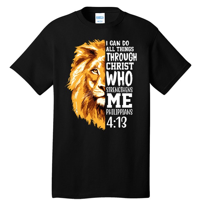 Can Do All Things Through Christ Bible Quote Lion Tall T-Shirt