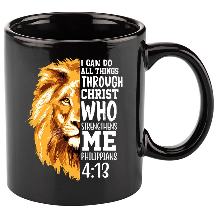 Can Do All Things Through Christ Bible Quote Lion 11oz C Handle Ceramic Mug