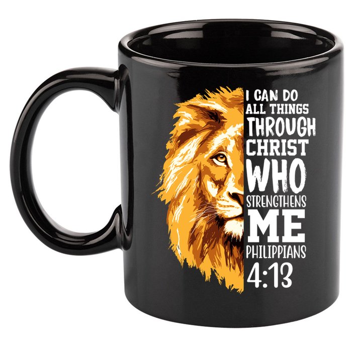 Can Do All Things Through Christ Bible Quote Lion 11oz C Handle Ceramic Mug