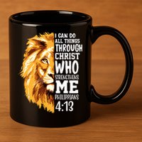 Can Do All Things Through Christ Bible Quote Lion 11oz C Handle Ceramic Mug