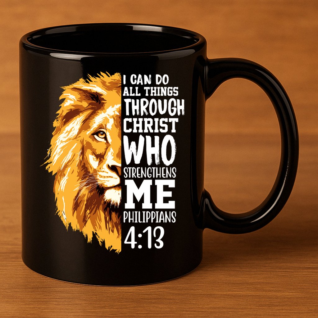Can Do All Things Through Christ Bible Quote Lion 11oz C Handle Ceramic Mug