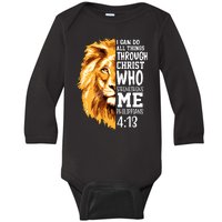 Can Do All Things Through Christ Bible Quote Lion Baby Long Sleeve Bodysuit