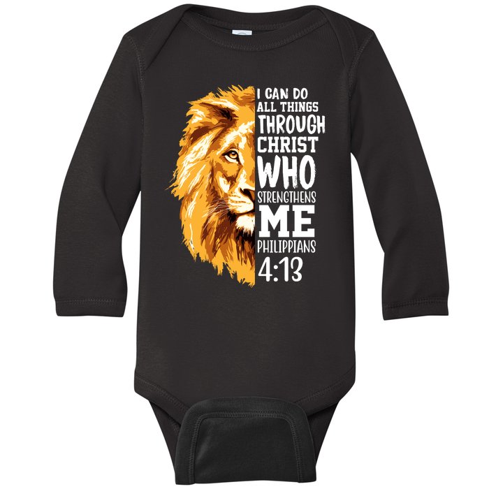 Can Do All Things Through Christ Bible Quote Lion Baby Long Sleeve Bodysuit