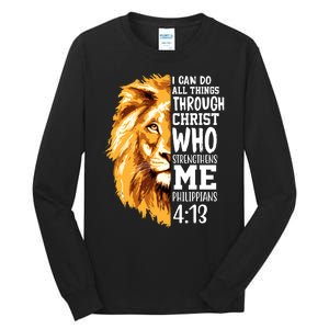 Can Do All Things Through Christ Bible Quote Lion Tall Long Sleeve T-Shirt