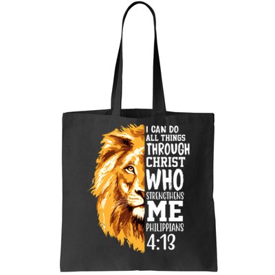 Can Do All Things Through Christ Bible Quote Lion Tote Bag