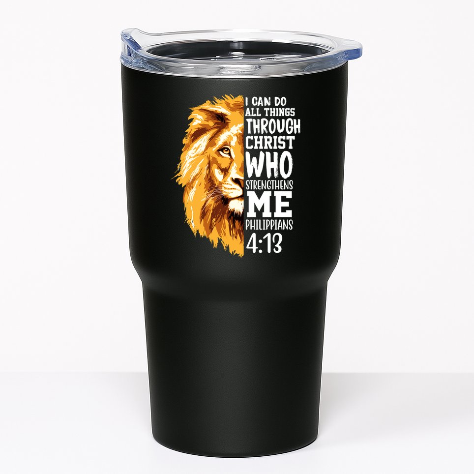 Can Do All Things Through Christ Bible Quote Lion Tumbler