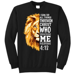 Can Do All Things Through Christ Bible Quote Lion Tall Sweatshirt