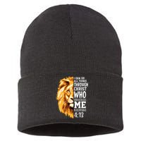 Can Do All Things Through Christ Bible Quote Lion Sustainable Knit Beanie