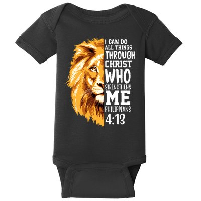 Can Do All Things Through Christ Bible Quote Lion Baby Bodysuit