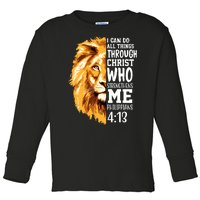 Can Do All Things Through Christ Bible Quote Lion Toddler Long Sleeve Shirt