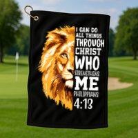 Can Do All Things Through Christ Bible Quote Lion Golf Towel