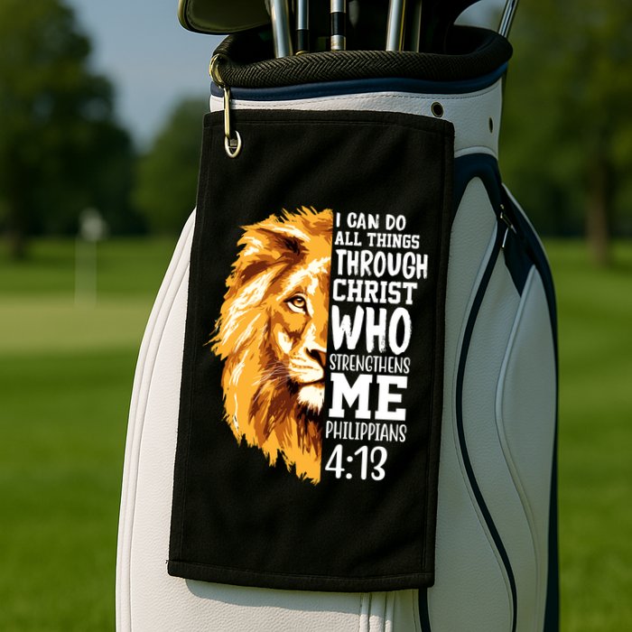 Can Do All Things Through Christ Bible Quote Lion Golf Towel