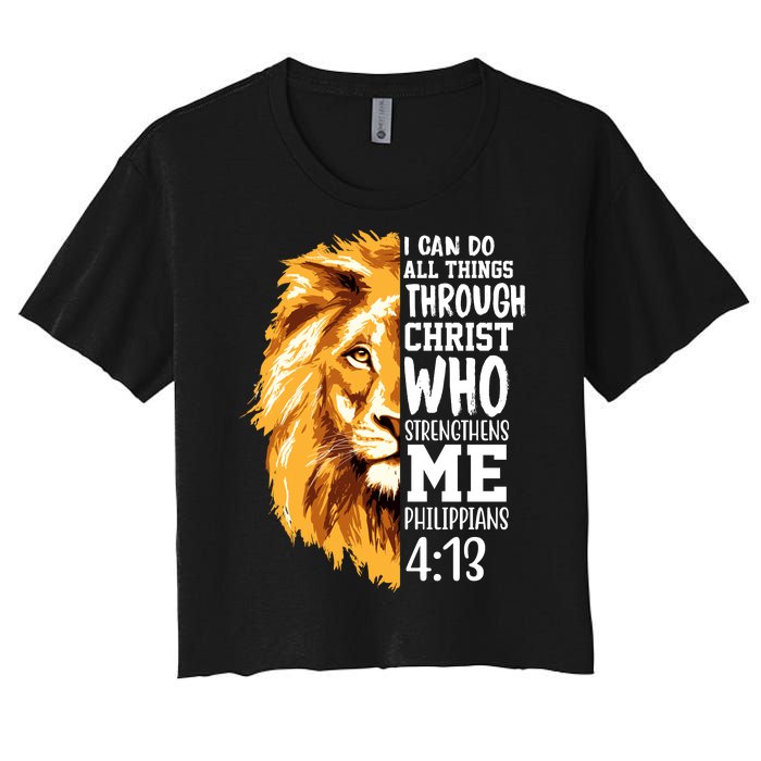 Can Do All Things Through Christ Bible Quote Lion Women's Crop Top Tee