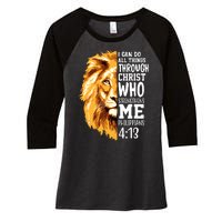 Can Do All Things Through Christ Bible Quote Lion Women's Tri-Blend 3/4-Sleeve Raglan Shirt