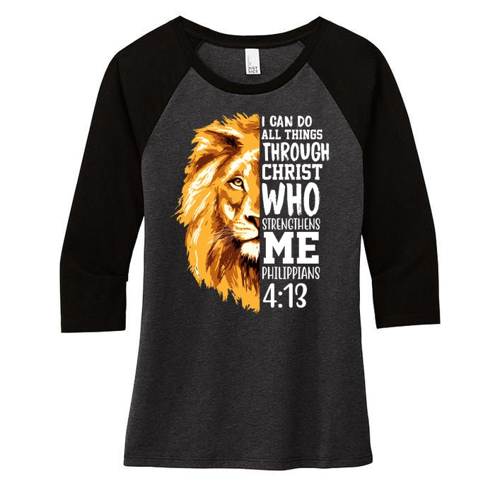 Can Do All Things Through Christ Bible Quote Lion Women's Tri-Blend 3/4-Sleeve Raglan Shirt