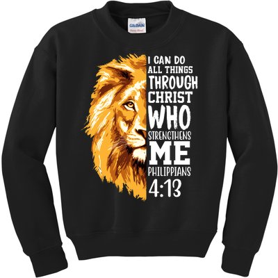 Can Do All Things Through Christ Bible Quote Lion Kids Sweatshirt