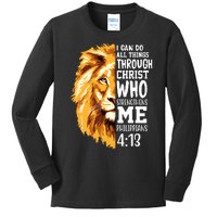 Can Do All Things Through Christ Bible Quote Lion Kids Long Sleeve Shirt