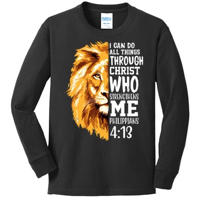 Can Do All Things Through Christ Bible Quote Lion Kids Long Sleeve Shirt