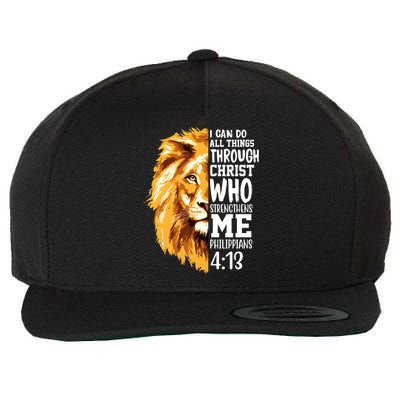 Can Do All Things Through Christ Bible Quote Lion Wool Snapback Cap