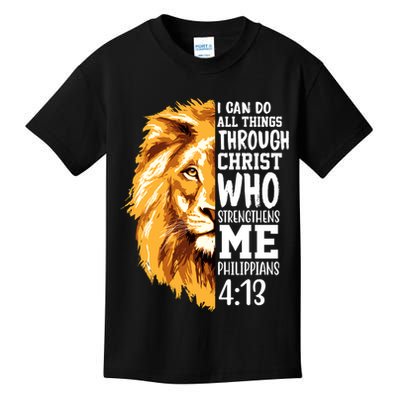 Can Do All Things Through Christ Bible Quote Lion Kids T-Shirt
