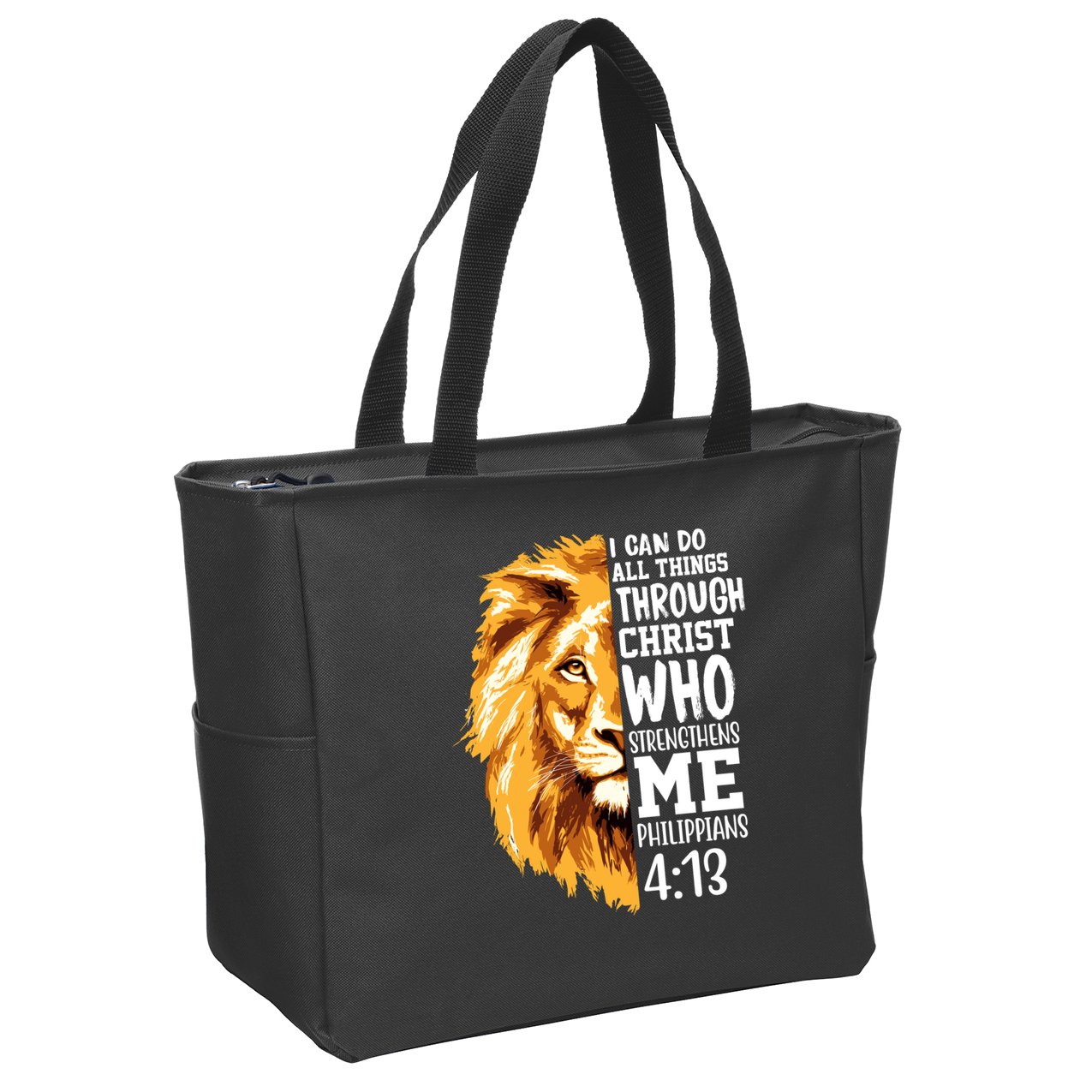 Can Do All Things Through Christ Bible Quote Lion Zip Tote Bag