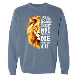 Can Do All Things Through Christ Bible Quote Lion Garment-Dyed Sweatshirt