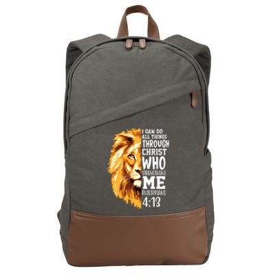 Can Do All Things Through Christ Bible Quote Lion Cotton Canvas Backpack