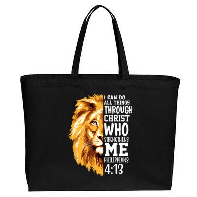 Can Do All Things Through Christ Bible Quote Lion Cotton Canvas Jumbo Tote